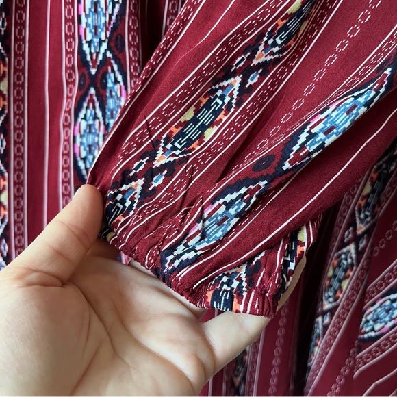 JODIFL Burgundy Boho Patterned Oversize V-Neck Tunic size Small - Picture 5 of 9